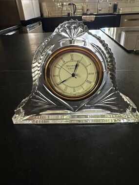 Waterford Clear Crystal Mantel Clock with Gold Accents